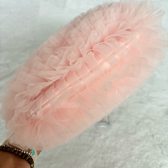 BADGLEY MISCHKA Jazzie Blush Tulle Layered Ruffle Pouch Clutch - Picture 6 of 13